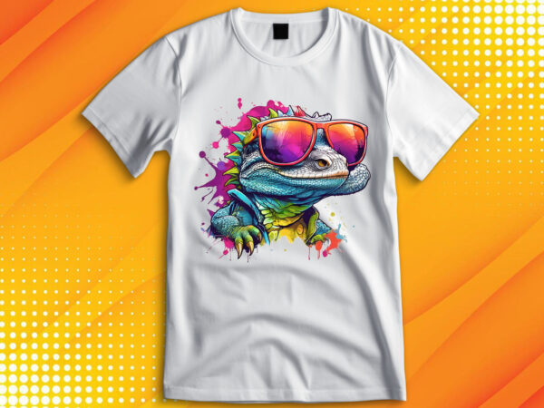 Funny colorful lizard with sunglasses t shirt graphic design