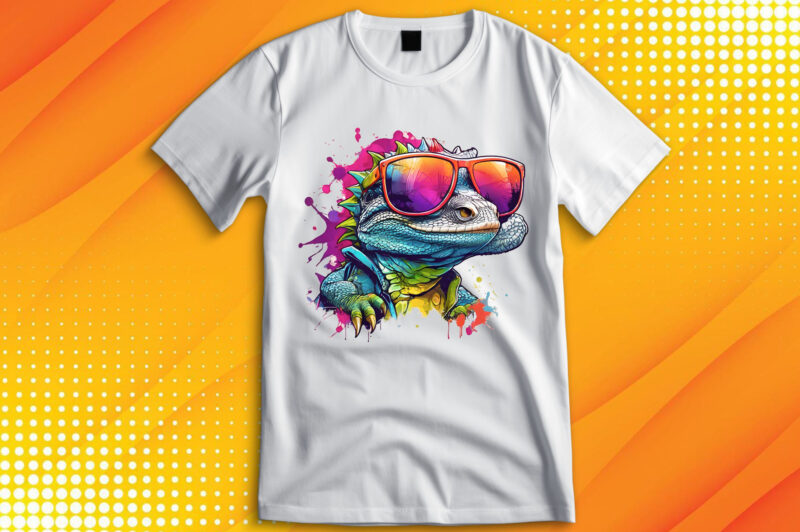 Funny colorful lizard with sunglasses