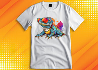 Funny colorful lizard with sunglasses