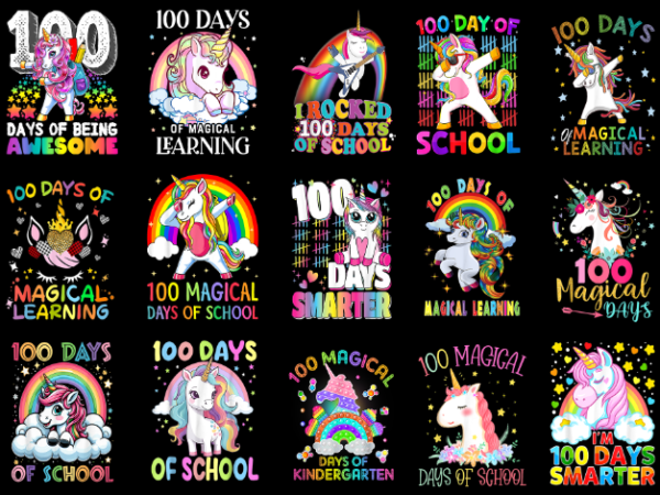 15 unicorn 100 days of school shirt designs bundle p6, unicorn 100 days of school t-shirt, unicorn 100 days of school png file, unicorn 100