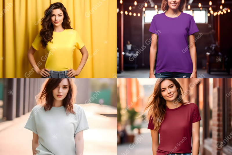 POD Marketing Woman T-Shirt Mockup Bundle