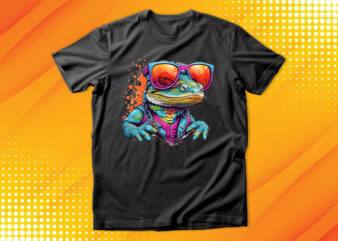 Funny colorful lizard with sunglasses