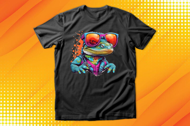 Funny colorful lizard with sunglasses