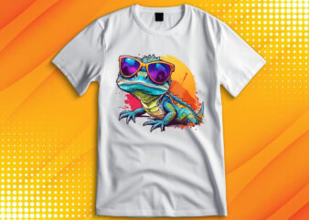 Funny colorful lizard with sunglasses t shirt graphic design