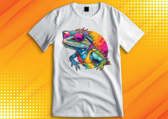 Funny colorful lizard with sunglasses