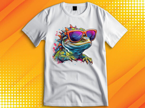 Funny colorful lizard with sunglasses t shirt graphic design