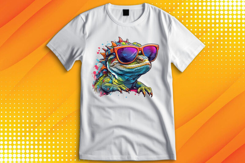Funny colorful lizard with sunglasses