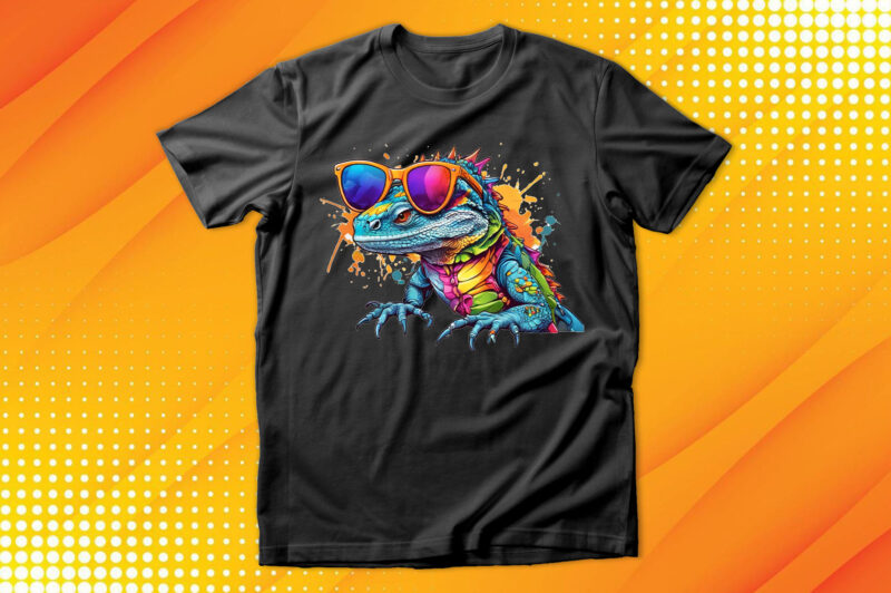 Funny colorful lizard with sunglasses