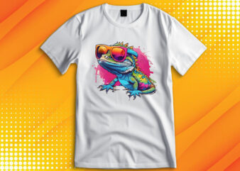 Funny colorful lizard with sunglasses