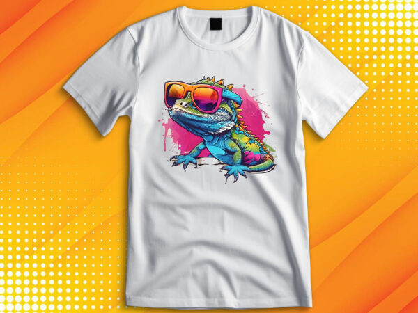 Funny colorful lizard with sunglasses t shirt graphic design