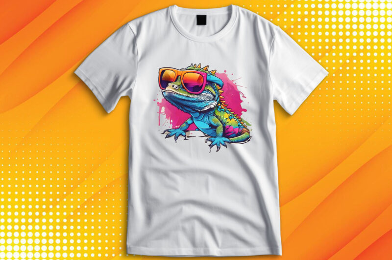 Funny colorful lizard with sunglasses