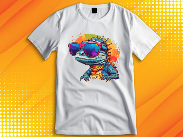 Funny colorful lizard with sunglasses t shirt graphic design