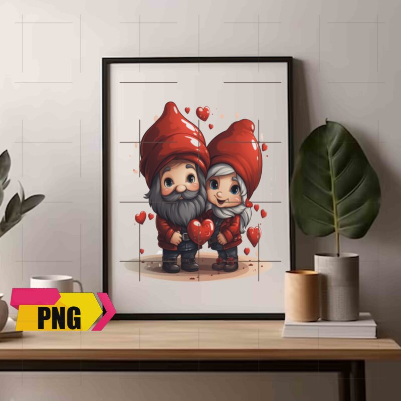 Valentine Gnomies Bundle Love With Heart Ballon Chibi Gnome 15 PNG 300 DPI AI