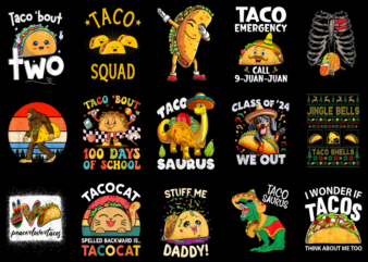 15 Taco Shirt Designs Bundle P7, Taco T-shirt, Taco png file, Taco digital file, Taco gift, Taco download, Taco design
