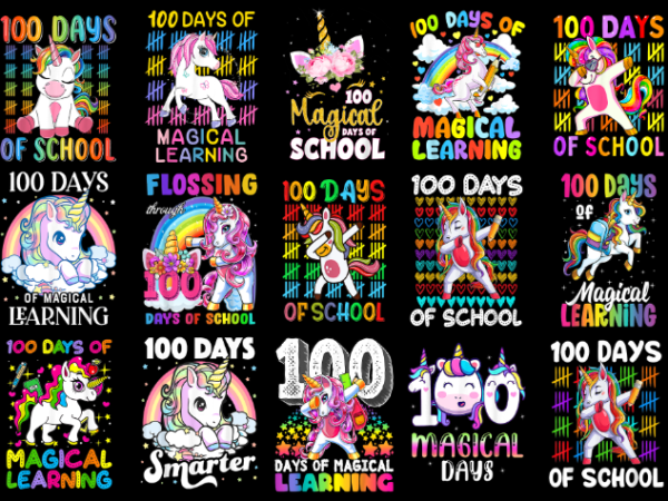 15 unicorn 100 days of school shirt designs bundle p7, unicorn 100 days of school t-shirt, unicorn 100 days of school png file, unicorn 100