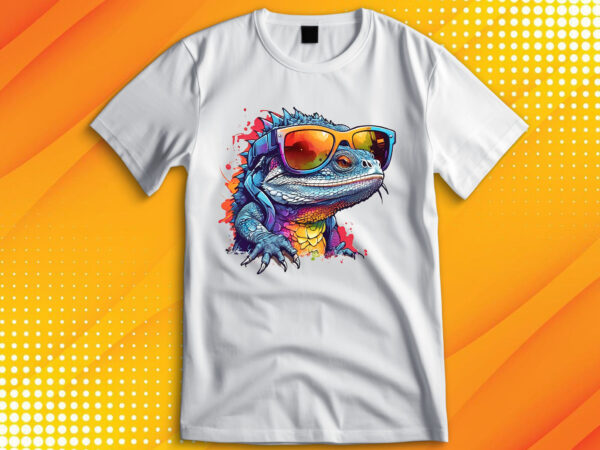 Funny colorful lizard with sunglasses t shirt graphic design