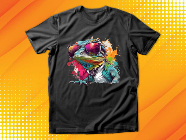 Funny colorful lizard with sunglasses t shirt graphic design