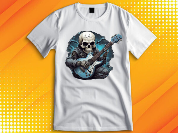 Ghost skull playing guitar t shirt design template