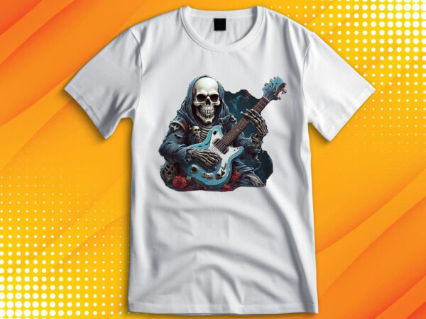 Ghost skull playing guitar t shirt design template