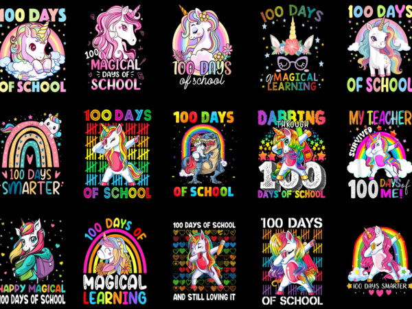 15 unicorn 100 days of school shirt designs bundle p8, unicorn 100 days of school t-shirt, unicorn 100 days of school png file, unicorn 100