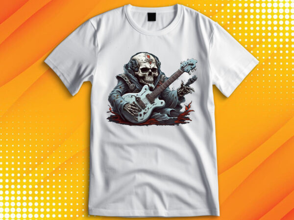 Ghost skull playing guitar t shirt design template