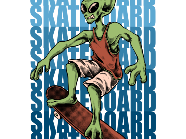 Alien skateboarding t shirt vector