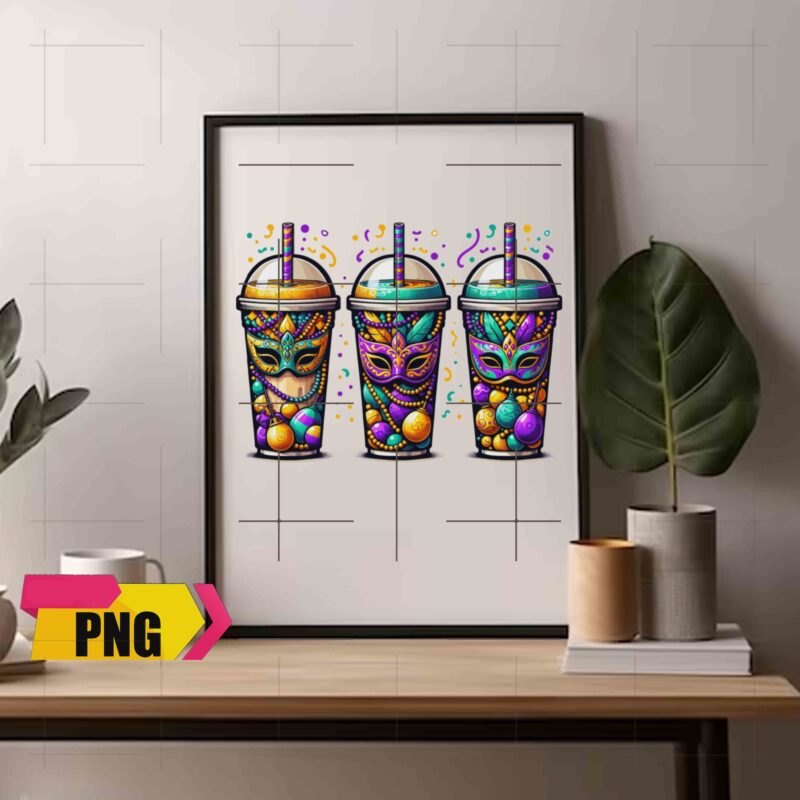 Flamingo Mardi Gras Milk Tea Cup Mardi Gras Era Coffee Cup Cosplay Bundle Design PNG Festival