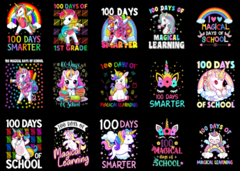 15 Unicorn 100 Days Of School Shirt Designs Bundle P9, Unicorn 100 Days Of School T-shirt, Unicorn 100 Days Of School png file, Unicorn 100