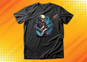 Ghost Skull Playing Guitar t shirt design template