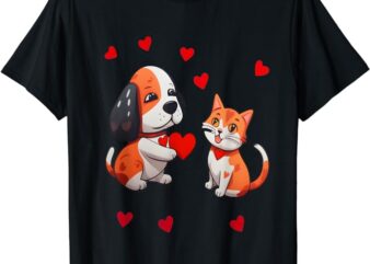 A dog that offers a red heart for me a cat on a Valentine T-Shirt