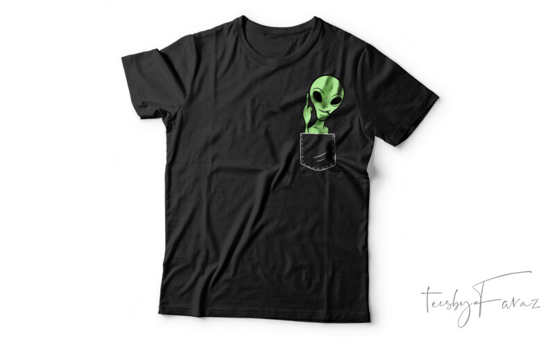 Alien Showing Middle Finger From Pocket For Black And White T-Shirt | Design For Sale