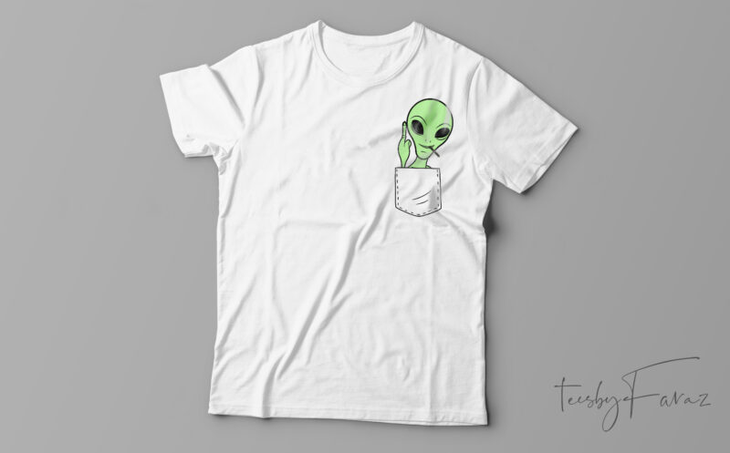 Alien Showing Middle Finger From Pocket For Black And White T-Shirt | Design For Sale