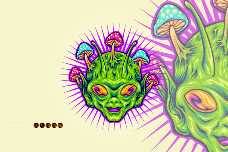 Psychedelic extraterrestrial mushroom head explorations