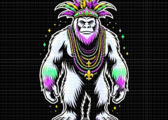 Mardi Gras Bigfoot Sasquatch Png, Mardi Gras Bigfoot Png, Funny Bigfoot t shirt designs for sale