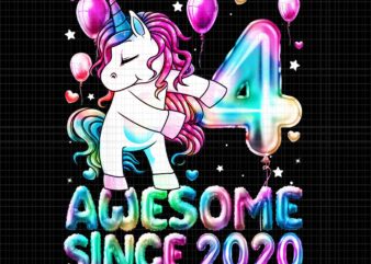 Flossing Unicorn 4 Year Old Png, 4th Birthday Unicorn Party Png, Birthday Unicorn Png