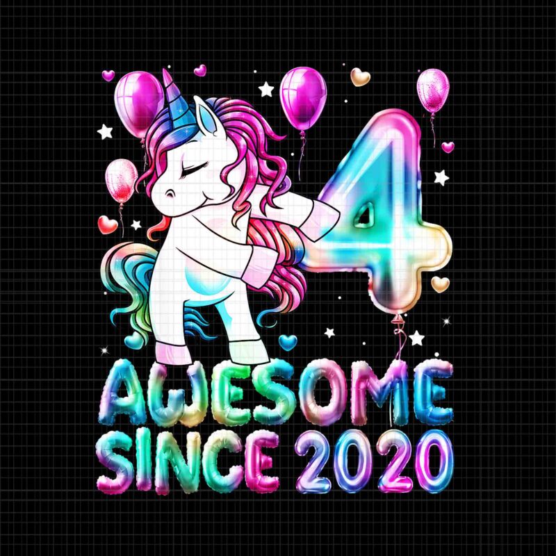 Flossing Unicorn 4 Year Old Png, 4th Birthday Unicorn Party Png, Birthday Unicorn Png