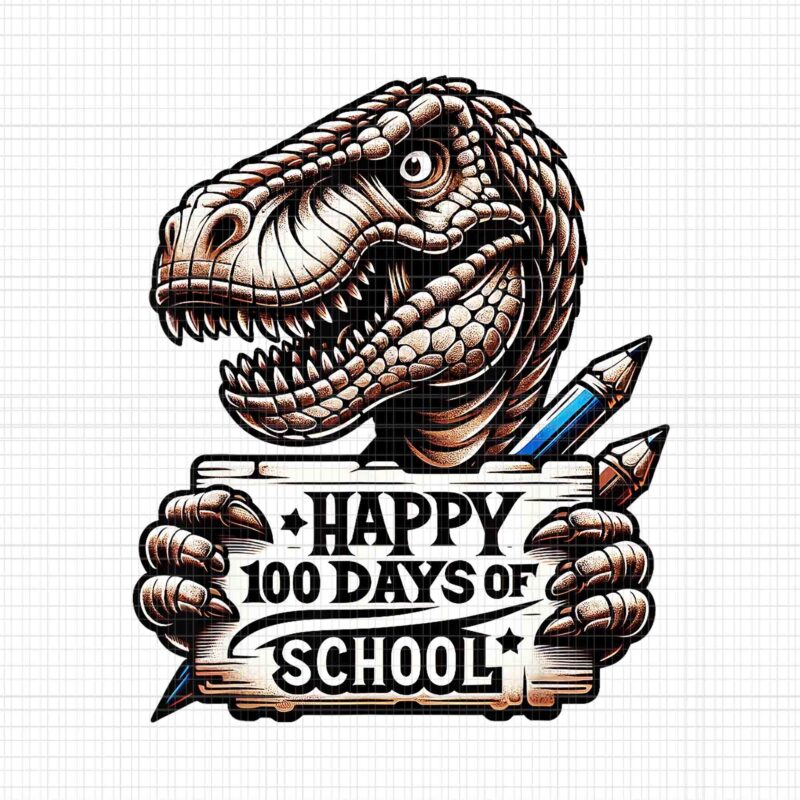 Happy 100 Days Of School Scary Trex Png, 100 Days Of School T-rex Png, School Dinosaur Png
