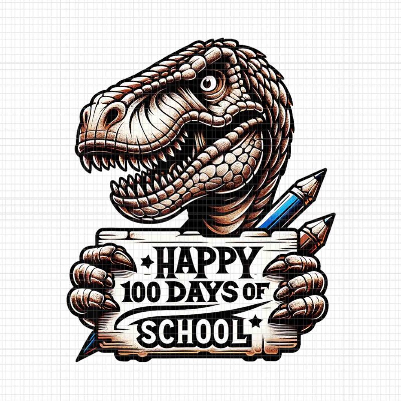 Happy 100 Days Of School Scary Trex Png, 100 Days Of School T-rex Png, School Dinosaur Png