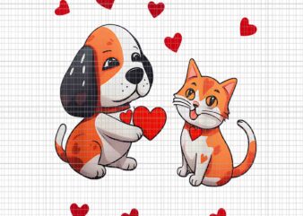 A Dog That Offers A Red Heart For Me A Cat On A Valentine Png, Dog Cat Valentine Png, Dog Valentine’s Day Png