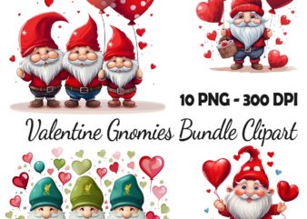Valentine 2024 Gnomies Bundle Love With Heart Ballon Chibi Gnome 10 PNG 300 DPI AI
