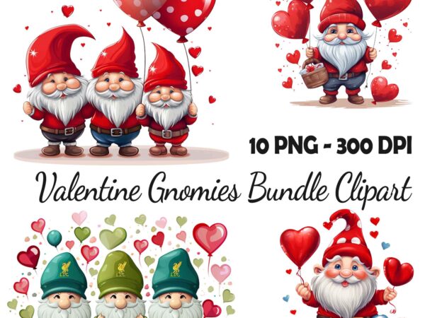 Valentine 2024 gnomies bundle love with heart ballon chibi gnome 10 png 300 dpi ai t shirt vector art