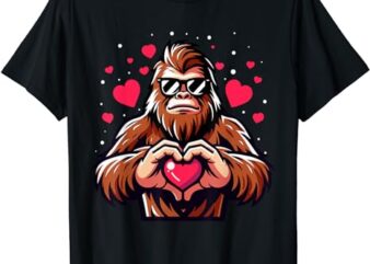 Bigfoot Heart Valentine’s Day Funny Sasquatch Boys Kids T-Shirt