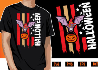 Happy Halloween, American Flag T-shirt Design Print Template