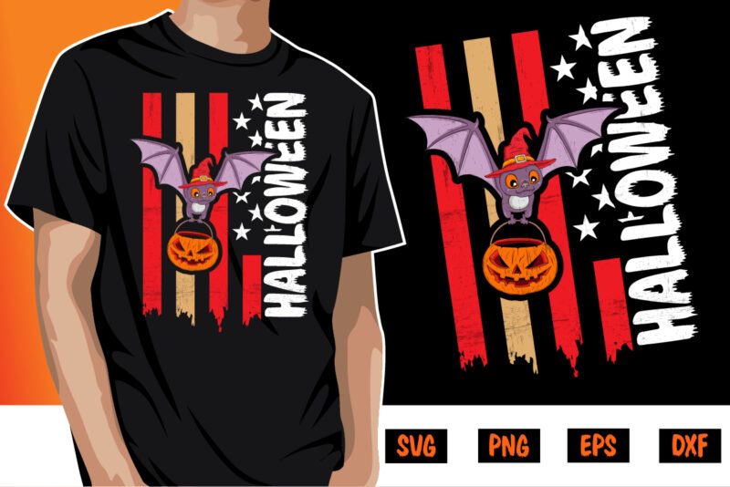 Happy Halloween, American Flag T-shirt Design Print Template