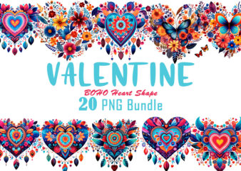 Valentines Day Art Boho Heart Illustration T-shirt Clipart Bundle