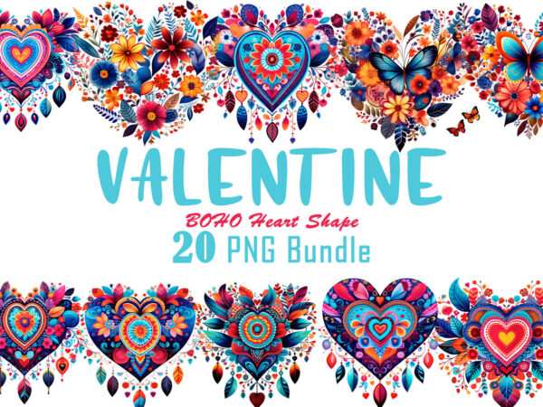 Valentines day art boho heart illustration t-shirt clipart bundle