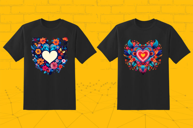 Valentines Day Art Boho Heart Illustration T-shirt Clipart Bundle