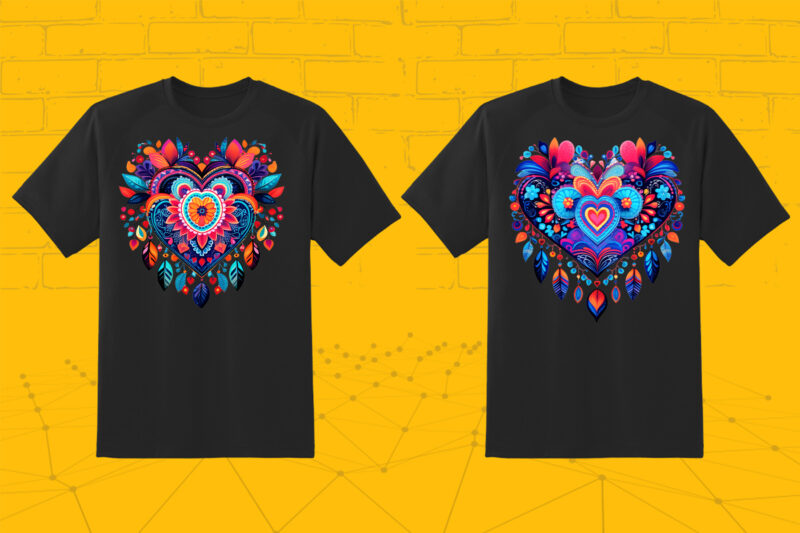 Valentines Day Art Boho Heart Illustration T-shirt Clipart Bundle