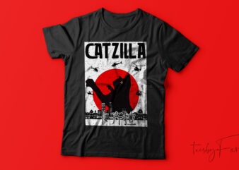 Catzilla Funny T-Shirt Design For Sale