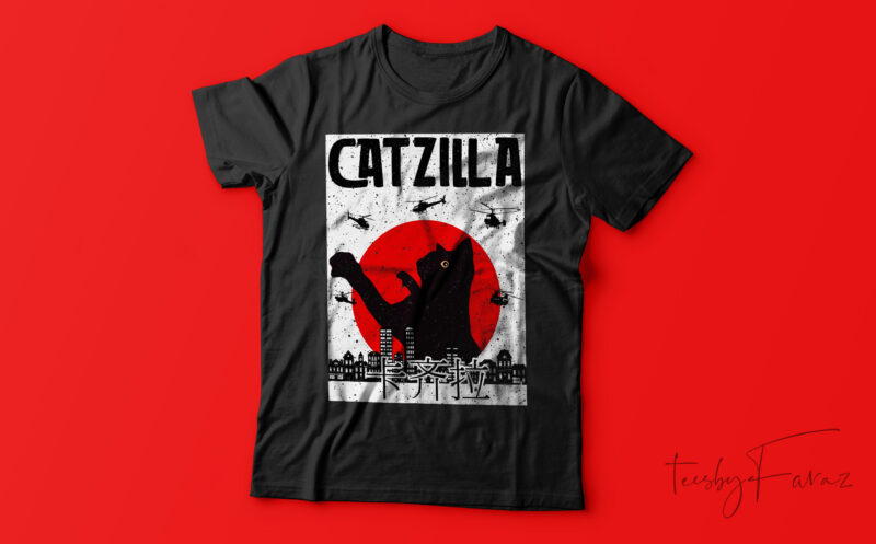 Catzilla Funny T-Shirt Design For Sale